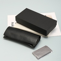 Ensemble portefeuille long haut de gamme et étui à lunettes en cuir PU noir à bords huilés, motif uni, emballage personnalisé en boîte en papier, trois pièces