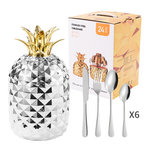 Оптовая продажа с фабрики: Набор столовых приборов из 24 предметов в западном стиле, креативный дизайн «Ананас», нержавеющая сталь, ножи и вилки - Product Image 6
