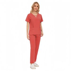 Commercio all'ingrosso della fabbrica Unisex morbido elastico tessuto dentale ospedale medico Scrub uniformi set Top + pantaloni dritti Scrub uniforme - Product Image 3