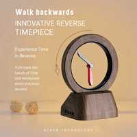 Horloge de bureau innovante à mouvement inversé, haut-parleur rétro en bois, lecteur de musique sans fil pour la décoration de la maison ou du bureau, cadeau unique
