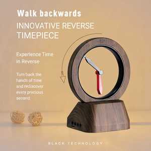 Horloge <span class=keywords><strong>de</strong></span> bureau innovante à mouvement inversé, <span class=keywords><strong>haut</strong></span>-parleur Bluetooth, lecteur <span class=keywords><strong>de</strong></span> musique sans fil en bois rétro pour la décoration <span class=keywords><strong>de</strong></span> la maison et du bureau, cadeau unique - Product Image 2