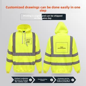 FORTE erkek Polyester kapüşonlu kazak Sweatshirt ANSI sınıf 2 yüksek görünürlük turuncu/sarı/siyah sıcak yansıtıcı güvenlik Hoodie - Product Image 4