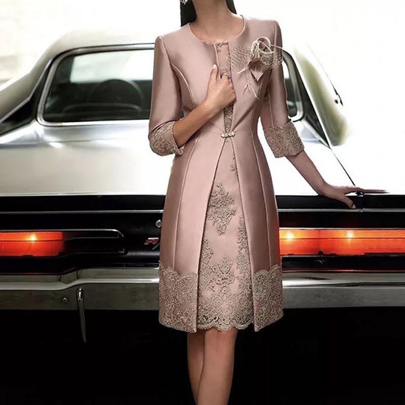 Платье кружевное для матери невесты, бальное платье из 2 предметов длиной до колена, с пиджаком, розового и синего цвета, для свадьбы, вечеринки, выпускного вечера, весна