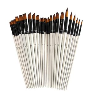 Pinceles de pintura acrílica y acuarela, mango de madera blanco, pelo de nailon, juego de pinceles profesionales para artistas. - Product Image 1