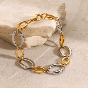 Pulsera de Acero Inoxidable con Diseño Geométrico de Eslabones, Dos Tonos, Dorado y Plateado, Joyería Unisex, Regalo, Pulsera de Cadena a la Moda - Product Image 3