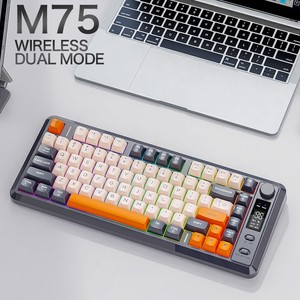 FREEWOLF M75 Keyboard Mekanikal nirkabel, 2.4G <span class=keywords><strong>Bluetooth</strong></span> Mode ganda Keyboard Game dengan 82 tombol dan Keyboard Gaming RGB untuk kantor/Gaming - Product Image 3