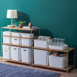 Desktop Storage Box Rectangle Stackable 20L-30L Solid Color Bathroom Toiletries Organizer - Product Image 2