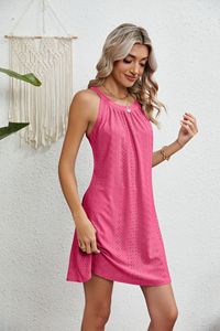 Robe <span class=keywords><strong>de</strong></span> plage sans manches en crochet ajouré, coupe trapèze mi-longue, respirante, en polyester/coton, avec dentelle et col rond, pour <span class=keywords><strong>femme</strong></span>, idéale comme <span class=keywords><strong>cache</strong></span>-<span class=keywords><strong>maillot</strong></span> <span class=keywords><strong>de</strong></span> <span class=keywords><strong>bain</strong></span> (ODM/OEM) - Product Image 2