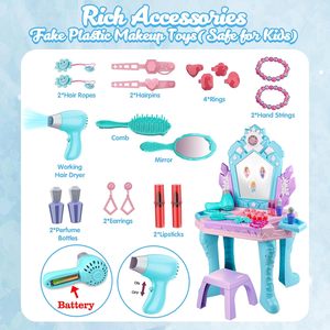 HUIYE Kids Vanity Magic Makeup Table and Chair <span class=keywords><strong>Set</strong></span> Girl Toys Espejo con música Light <span class=keywords><strong>Frozen</strong></span> Toys - Product Image 6