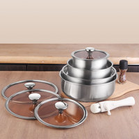 Ensemble de casseroles en acier inoxydable Lecos, 9 pièces, compatible avec l'induction et passe au lave-vaisselle, avec poignée amovible
