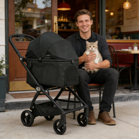 Poussette de voyage pliable automatique à une main pour animaux de compagnie (chiens, chats) – Vente en gros OEM ODM