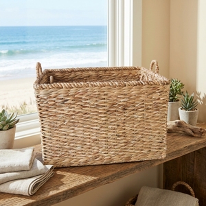 Decorative Braided Hyacinth Basket with Side Handles Rustic Farmhouse Storage <b>Container</b> for Living Room and Office - Product Image 3