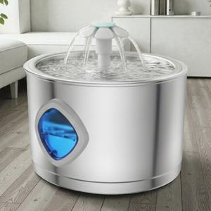 Fontaine à eau automatique en acier inoxydable avec niveau d'eau LED, système de filtration multicouche, design moderne, solide pour chats et chiens - Product Image 1