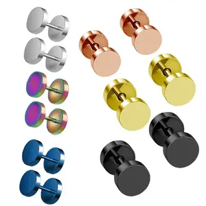 Two round H dumbbell earrings round cake earrings stainless steel threaded stud earrings