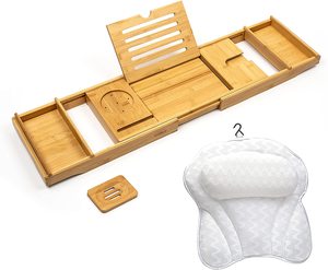 Bamboo Bath Caddy And Bath Pillow Bamboo Bathtub One Bath Caddy With Folding Legs White Black Color