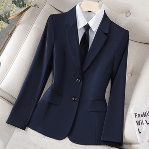 Women's Professional Suit Jacket Navy Blue Wool Blend Anti-Wrinkle Business Wear For Office Commute - Product Image 1