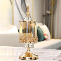 Pot à bonbons en verre cristal avec couvercle, motif rose doré en relief, boîte de rangement décorative pour la maison