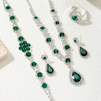 Parure de bijoux en zircone cubique en forme de goutte d'eau, multicolore, collier, boucles d'oreilles et bague, 3 pièces, pour mariage, fête, bijoux de déclaration pour femme