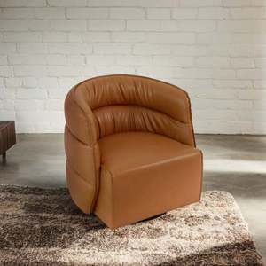 Hot Sale Modern Walden Swivel <b>Chair</b> - Vegan Tan Leather Convertible & Reclining for Living Room Office Hotel & Bedroom - Product Image 1