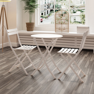 Ensemble <span class=keywords><strong>de</strong></span> salle à manger d'extérieur pliable <span class=keywords><strong>en</strong></span> métal 3 pièces, table <span class=keywords><strong>en</strong></span> <span class=keywords><strong>fer</strong></span> blanc et 2 chaises pour patio, balcon, café - Product Image 4