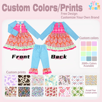 Ensemble assorti personnalisable pour petite fille, 3 pièces, robe à volants florale, leggings avec bandeau, OEM ODM, marque privée, design personnalisé