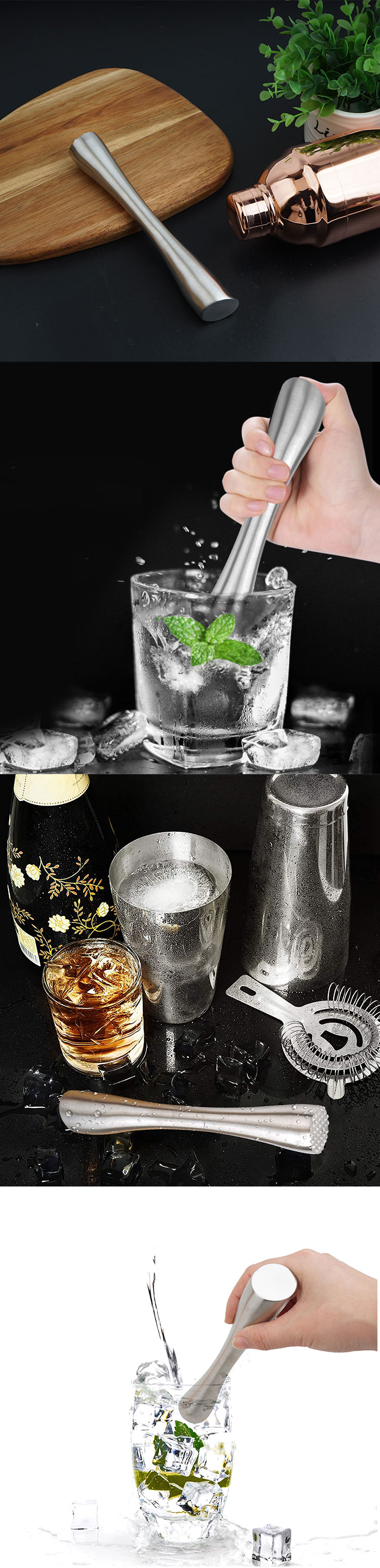 Hot selling stainless steel silvery cocktail or whiskey ice muddler for bar