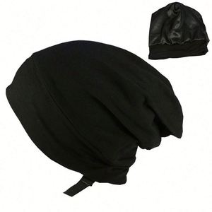 Europe American Satin Puller <b>Bonnets</b> Slouch Custom logo Adjustable Elastic Beanie Head Designer <b>Bonnets</b> - Product Image 3