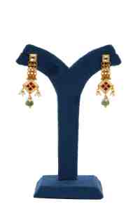 Traditional 22k Kundan Style Necklace Set with <b>Red</b> Green Stones Pearl <b>Beads</b> and Matching Earrings for Wedding Wear - Product Image 2