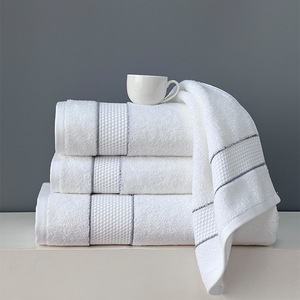 <b>Bath</b> <b>Towel</b> <b>Set</b> Cotton Solid Color 70x140cm 35x75cm Gift Use Honeycomb Satin <b>Towels</b> White And Gray - Product Image 2