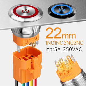 Sakelar Tombol Tekan LANBOO 22mm Dua Warna Flat On/Off 1NO1NC Momentary Latching RGB untuk Modifikasi Pabrik Berlabel TUV - Product Image 2
