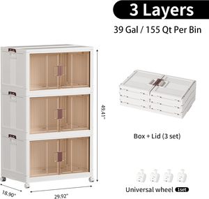 Clear Foldable Multi-Layer <b>Large</b> PP Storage Cabinet Household Storage <b>Boxes</b> Clothing Toys Home Packaging 20-35L Capacity Durable - Product Image 3