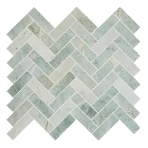 High Quality Stone Marble Chevron Wall Tile Bathroom Herringbone Floor Tiles Ming Green Fishbone Backsplash Mosaic Tiles