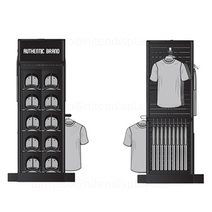Metal Floor Decoration <b>Display</b> <b>Stand</b> Multifunction Rack with Slatwall Hooks & Storage Cabinets for Retail Men Garment <b>Shop</b> - Product Image 3