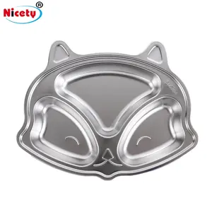 wholesale food plate for children's students metal stainless steel dinner food plate with four stalls in the dining room tray