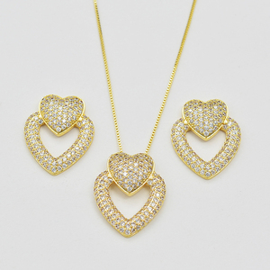 Venta al por mayor púrpura doble corazón collar pendiente fiesta conjunto de joyas - Product Image 5