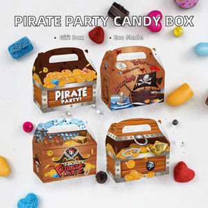 กล่องของขวัญรูปทรงสี่เหลี่ยมจัตุรัสลายโจรสลัด 12 ชิ้น ยี่ห้อ Huancai ทำจากกระดาษคราฟท์รีไซเคิล เหมาะสำหรับใส่ขนม ของขวัญ เค้ก ของว่าง สำหรับเด็ก - Product Image 2