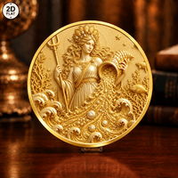 Pièce de monnaie fantaisie en gros, Déesse de la mer tenant un trident et une cornucopie avec motif vagues et coquillages, Pièce commémorative, Fer