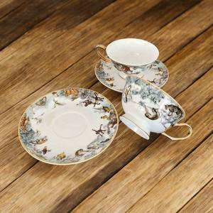 Vente en gros Ensembles de tasses en or Animaux de la jungle Tasse à thé en porcelaine osseuse et tasse à café en céramique arabe pour café et thé - Product Image 1