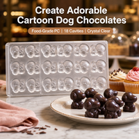 Moule à chocolat personnalisé en polycarbonate PC, 18 cavités, motif chien/chiot de dessin animé, qualité alimentaire, transparent cristallin, démoulage facile, moule à bonbons DIY, OEM