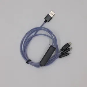 Лидер продаж на Amazon, светящийся зарядный кабель для мобильного телефона 3 в 1 со светодиодной подсветкой, зарядный USB-кабель Micro Type C