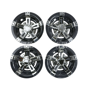 Cubiertas de Rueda Universales de 8 Pulgadas en Negro y Blanco con Acabado Cromado para Carritos de Golf - Product Image 1