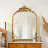Miroir décoratif antique de grande taille, luxueux, en bois, avec cadre en forme d'arche dorée et fleurs, respectueux de l'environnement