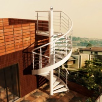 Escalier en colimaçon métallique moderne pour extérieur, en acier au carbone, avec garde-corps en tuyaux, installation simplifiée, norme industrielle