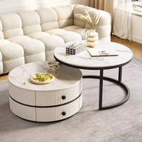 Ensemble de table basse en verre rond moderne de luxe de haute qualité avec rangement pour salon, meubles de maison
