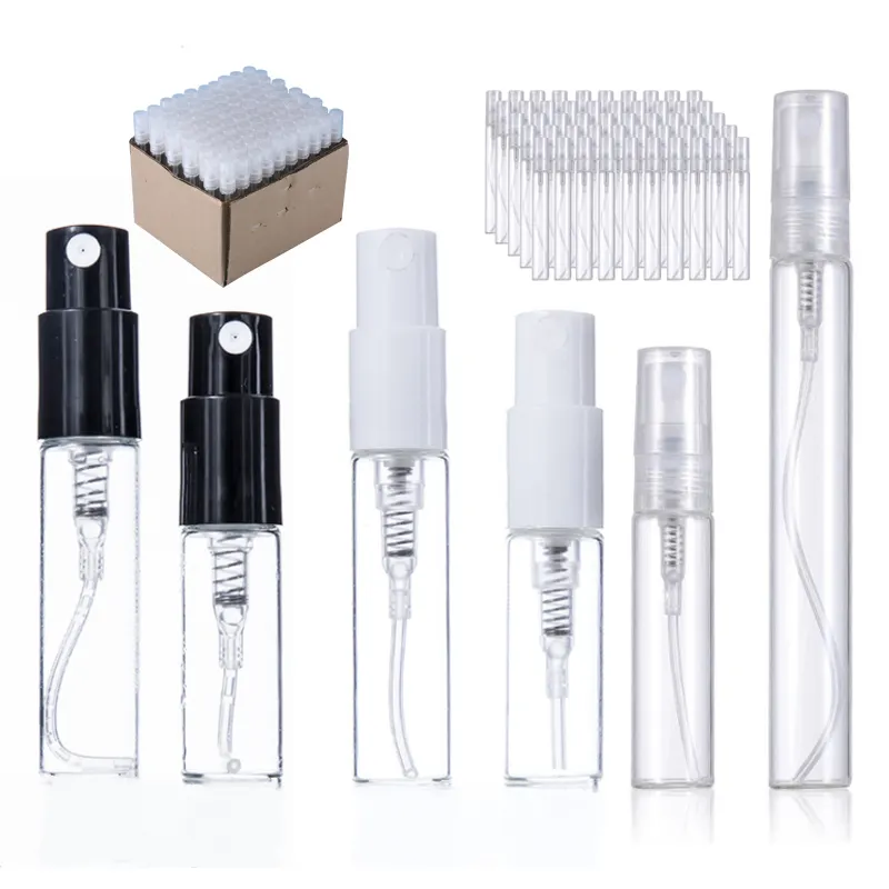 1ml 2ml 3ml 5ml 10ml Nachfüll-Crimp-Plastik kappe Kleine leere Parfüm-Proben flasche Mini-Glasspray-Parfüm flaschen mit Zerstäuber