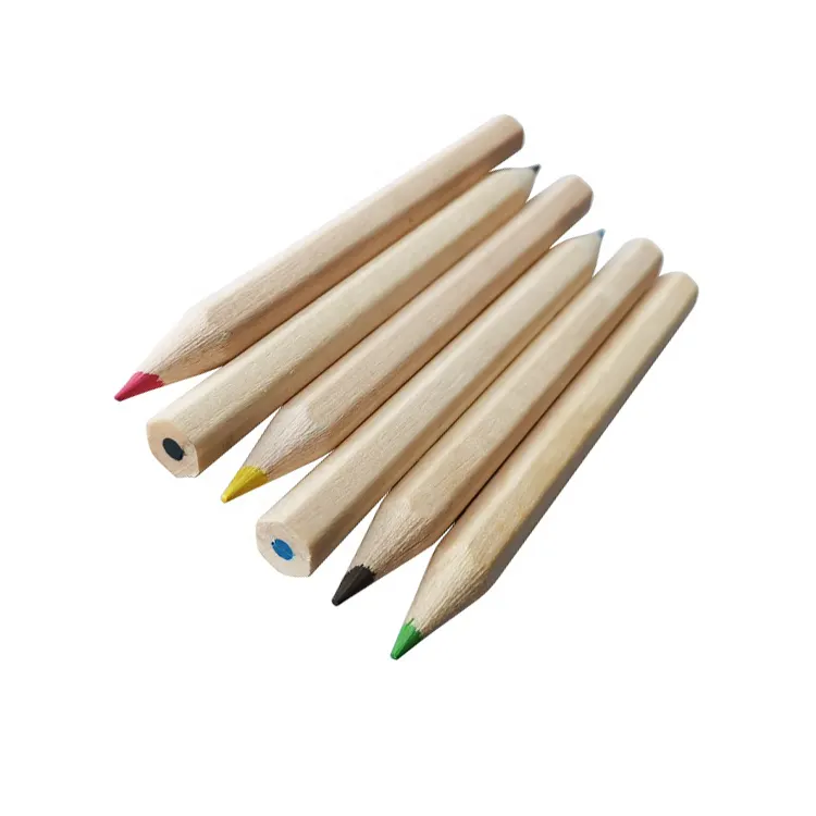 6 Colors Half Mini 3.5 Inch Natural Wood Color Pencils in Paper Color Box Packing