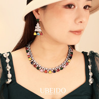 Ensemble collier et boucles d'oreilles en zircon coloré, style mode euro-américaine, accessoires pour robe de mariée, robe de cérémonie et banquet