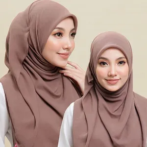 Grosir Stok Kualitas Tinggi 110Cm * 110Cm Jilbab Persegi Tudung Bawal Lembut Polos 60 Warna Bawal untuk Malaysia