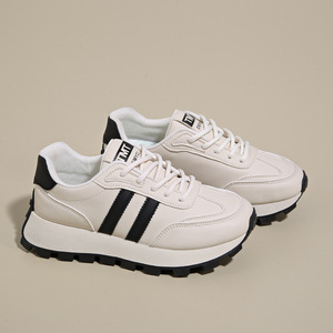XUANHUI <span class=keywords><strong>Eleganti</strong></span> Scarpe da Passeggio in Stile Coreano con Doppia Striscia Retrò, Altezza 4cm, Suola Spessa Nera, <span class=keywords><strong>Sneakers</strong></span> Casual da Donna - Product Image 2