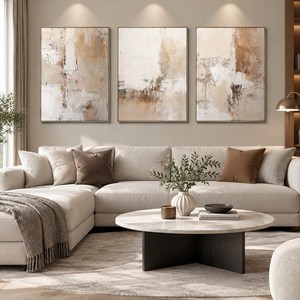 Pinturas Decorativas Minimalistas en Lienzo Wabi-Sabi Hechas a Mano, Tamaño Personalizado, Textura 3D Grande, Arte Abstracto Neutral para Sala de Estar - Product Image 2